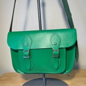 Cambridge Satchel Company 11 Inch Green Leather Satchel Crossbody Bag British
